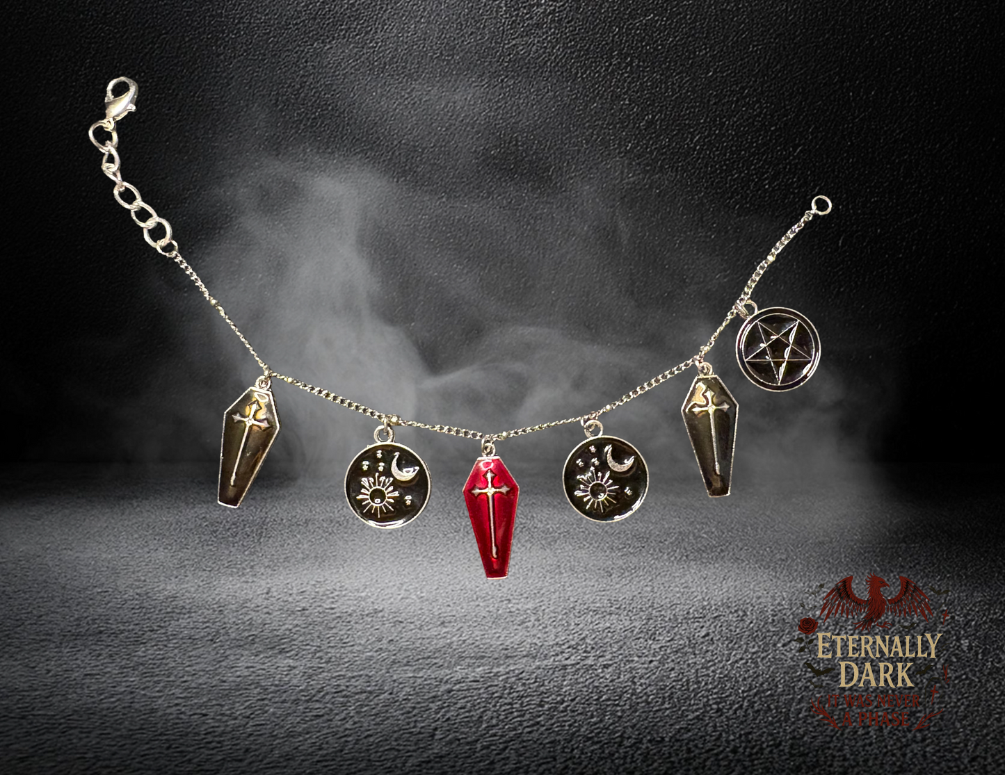 ⚰️ Crimson Coffin (Coffin & Pentagram Charm Bracelet)