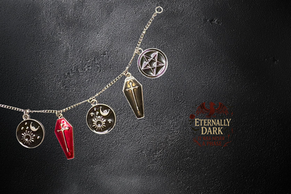 ⚰️ Crimson Coffin (Coffin & Pentagram Charm Bracelet)