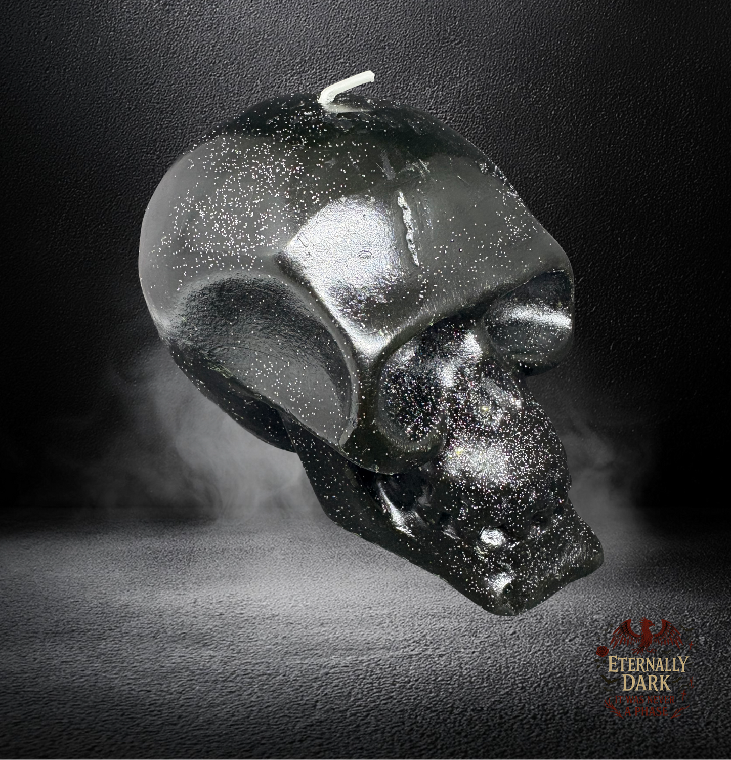 Eternally Dark Glitter Skull Candle