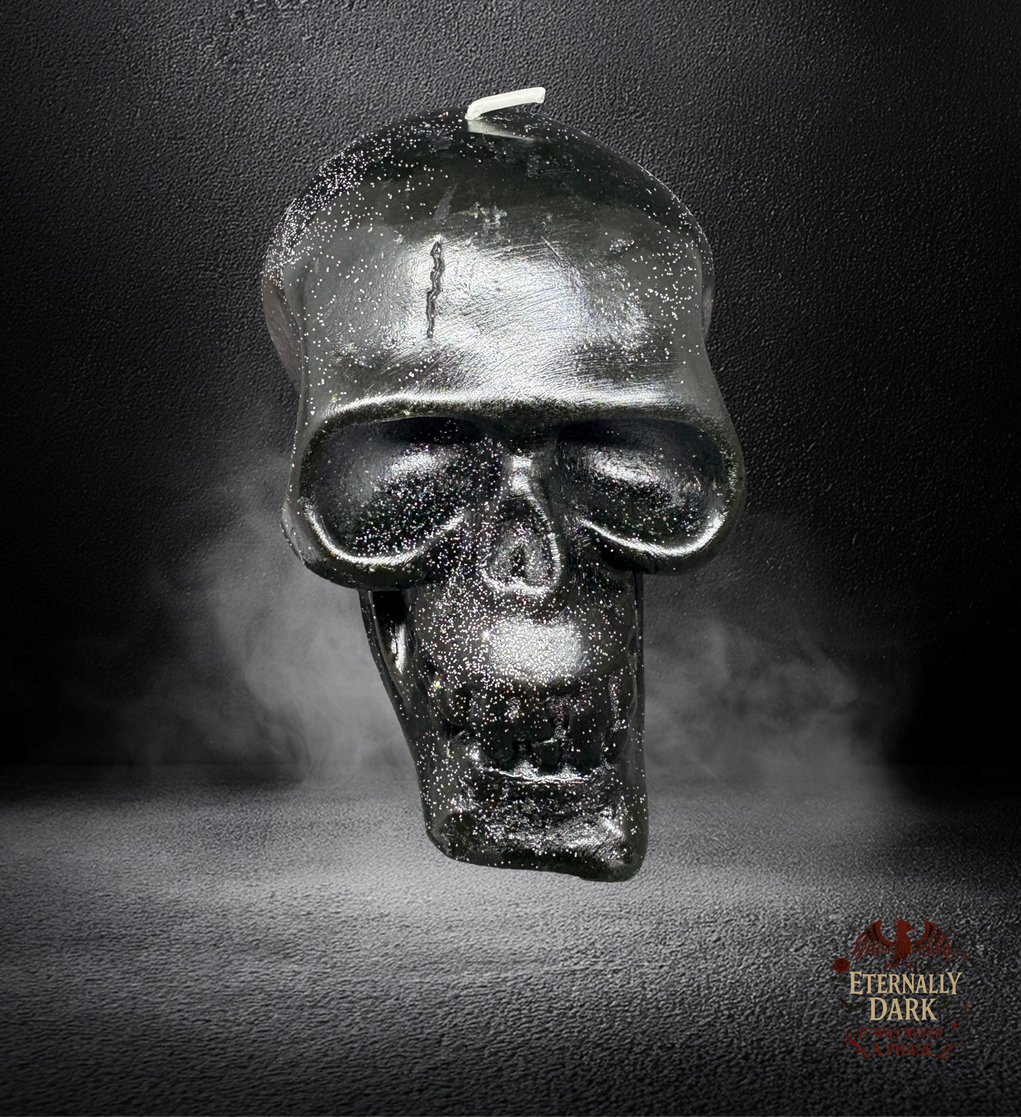 Eternally Dark Glitter Skull Candle